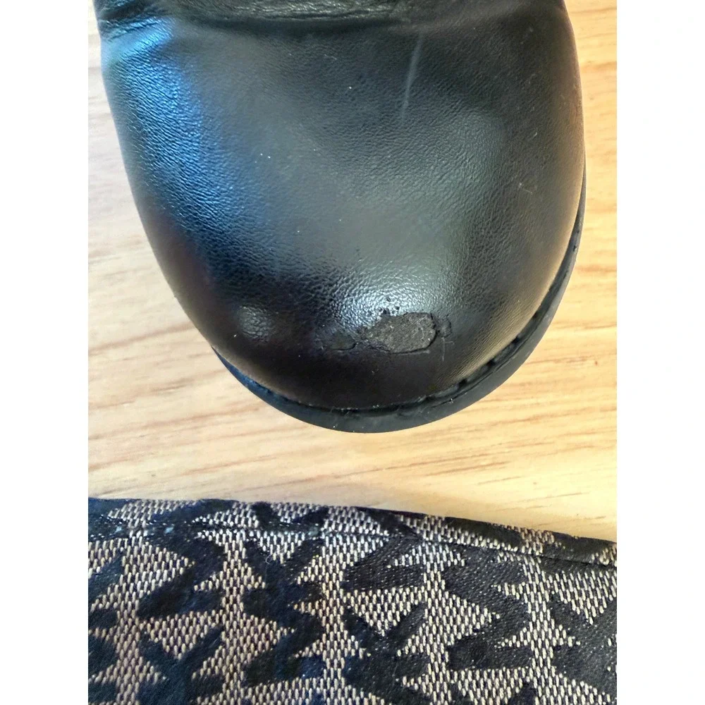 Michael Kors Emma Maude Boots Girls Size 2 Black Tan Monogram Riding Buckle